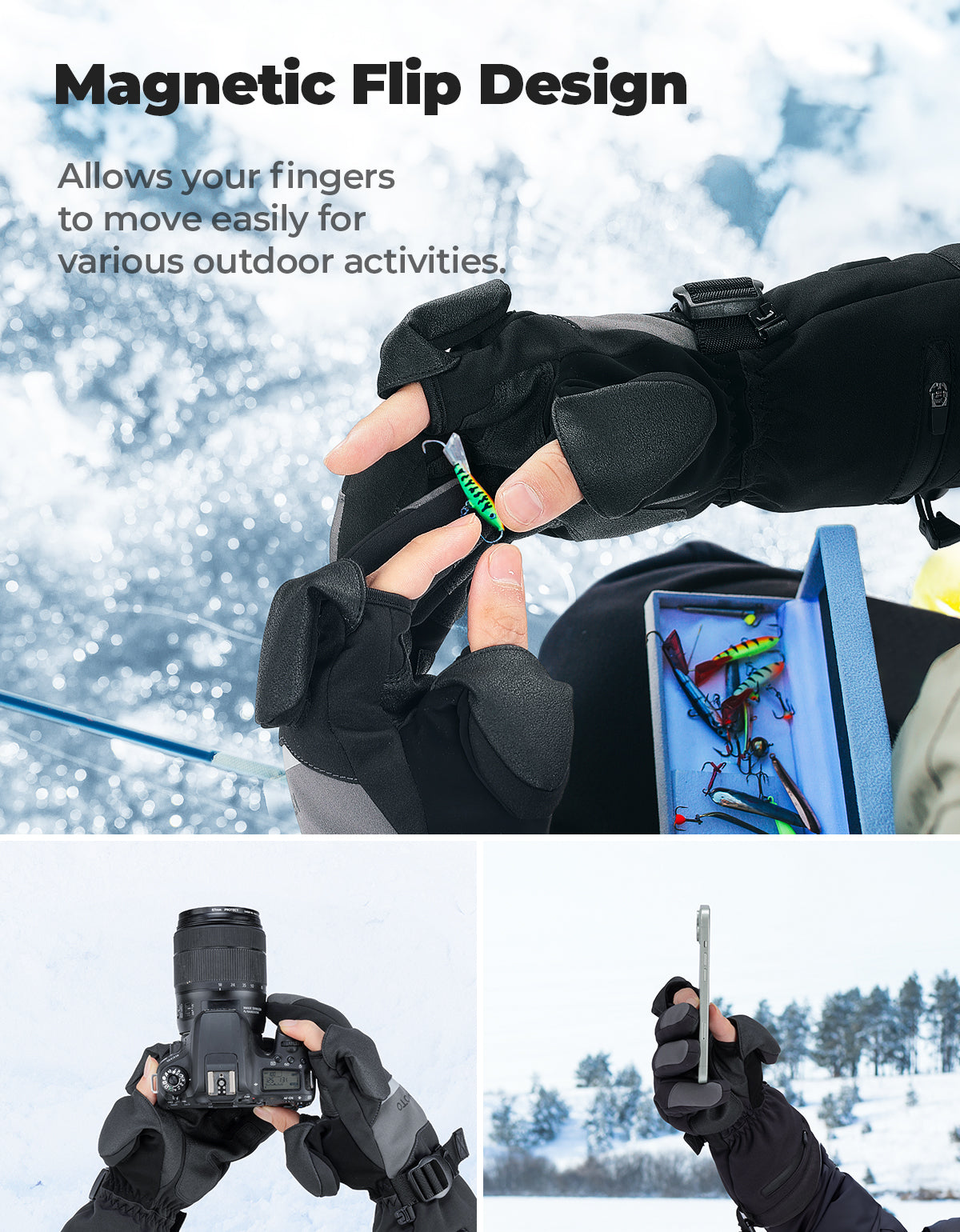Photo of Heated Gloves with Magnetic Flap for Fishing, Cycling, Hiking, Hunting by Kemimoto - Premium for UTVs / Side by Sides