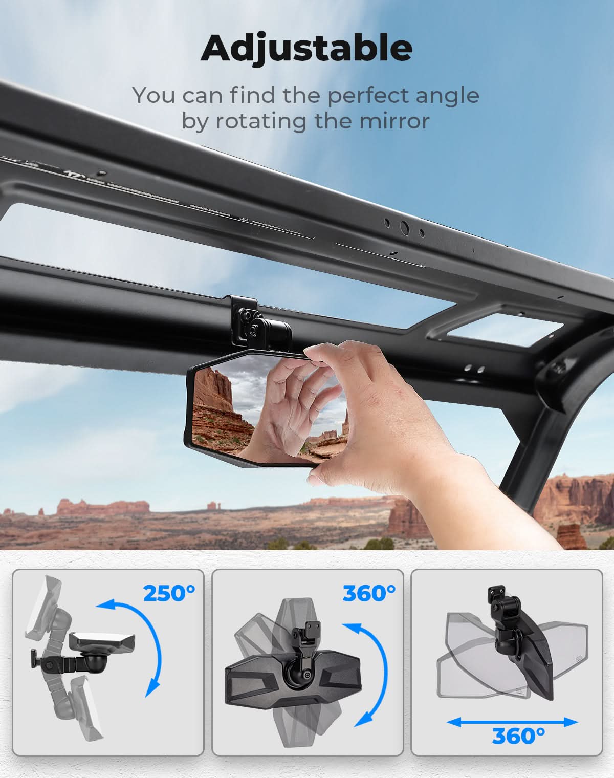 Photo of UTV Rear View Mirror for Polaris Ranger 1000 XP 900 500 570/Crew by Kemimoto - Premium for UTVs / Side by Sides