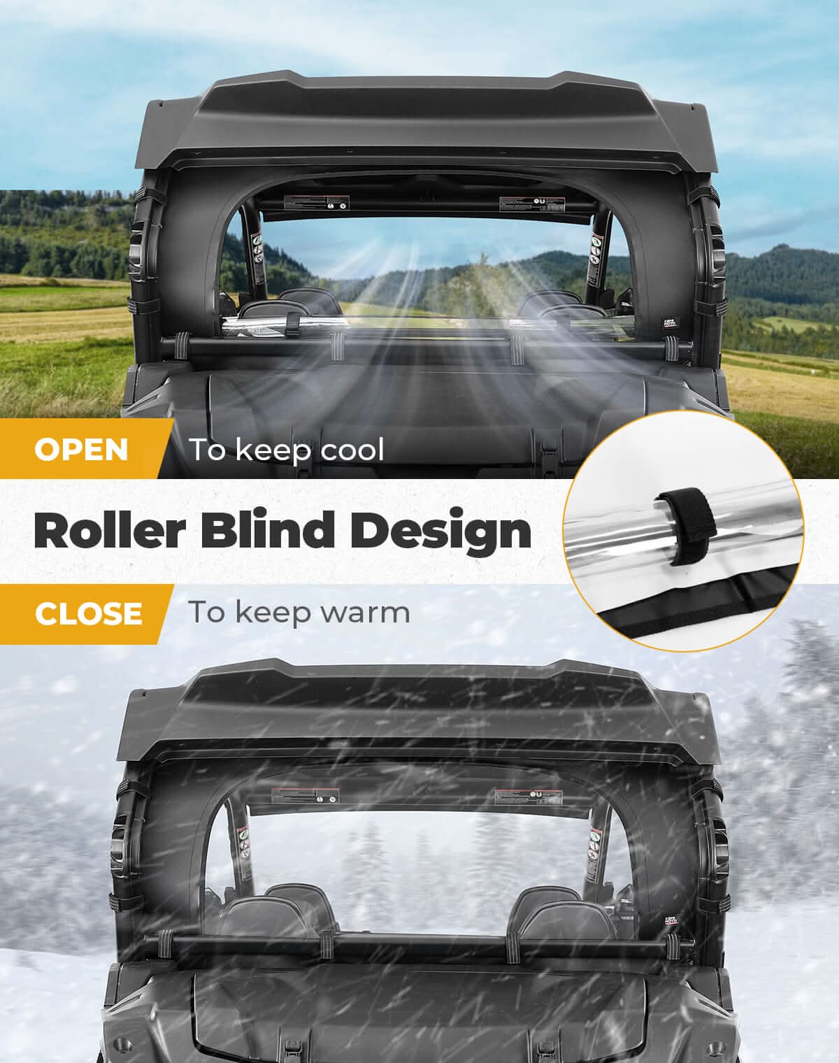 Photo of Soft Rear Windshield Roll Up/Down for CFMOTO ZForce 950 2023+ by Kemimoto - Premium for UTVs / Side by Sides