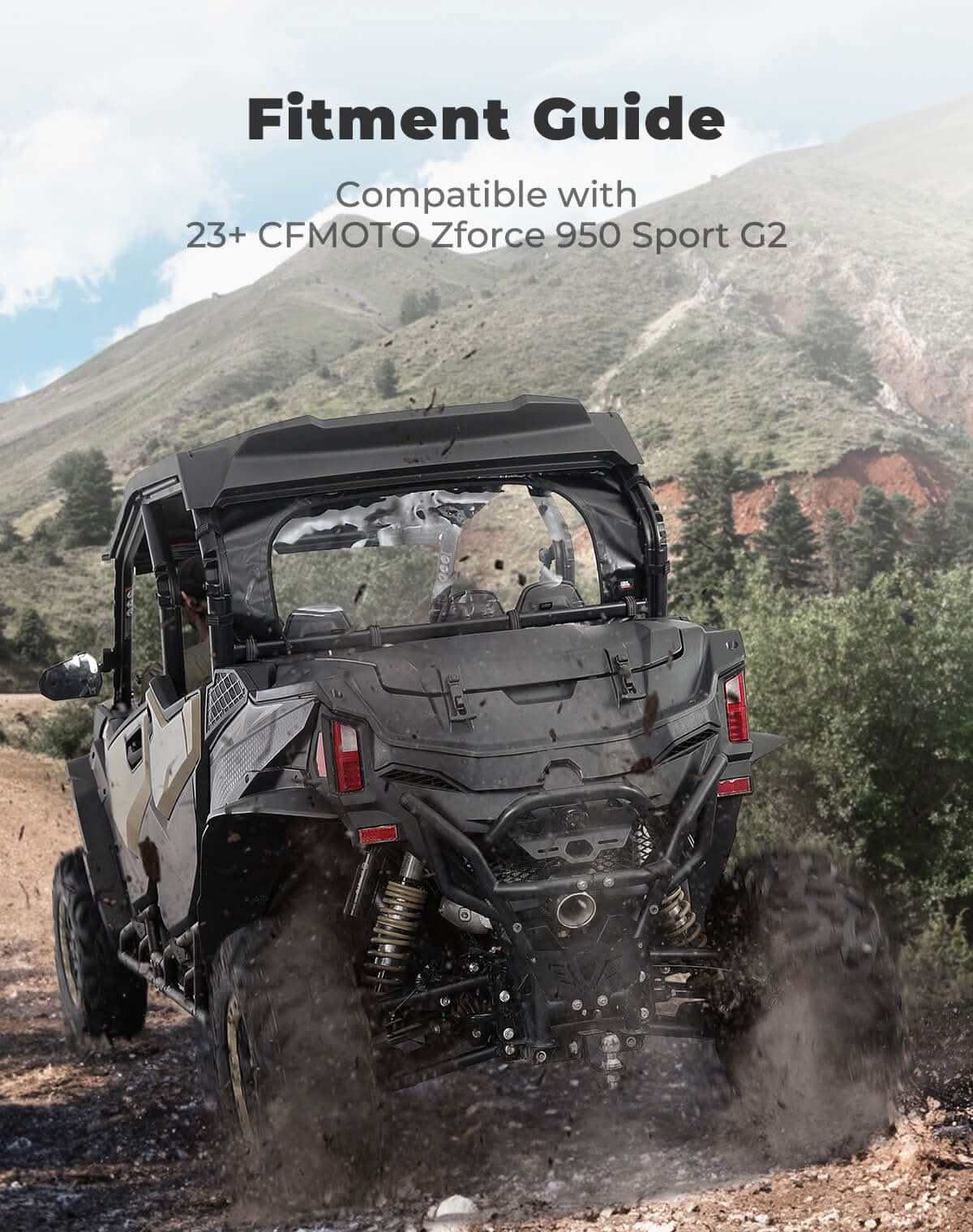 Photo of Soft Rear Windshield Roll Up/Down for CFMOTO ZForce 950 2023+ by Kemimoto - Premium for UTVs / Side by Sides
