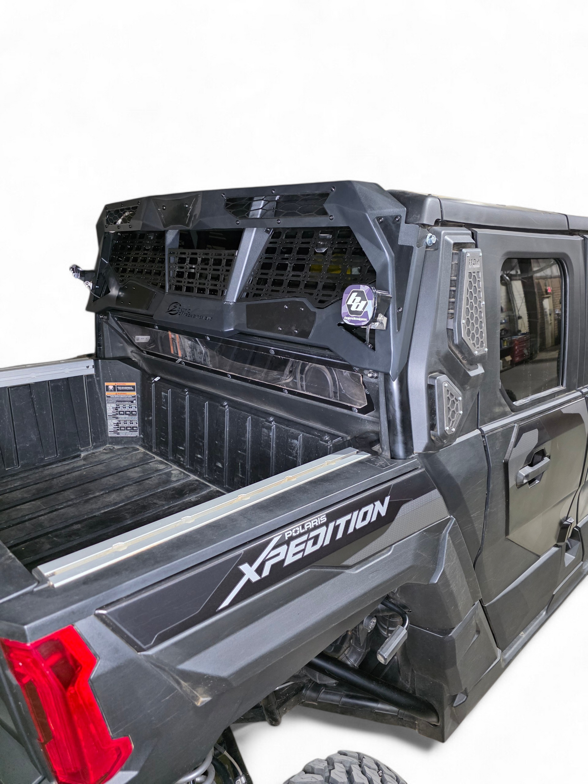 2024+ Polaris Xpedition XP Headache Rack rack installed rear angle — Elektric Offroad