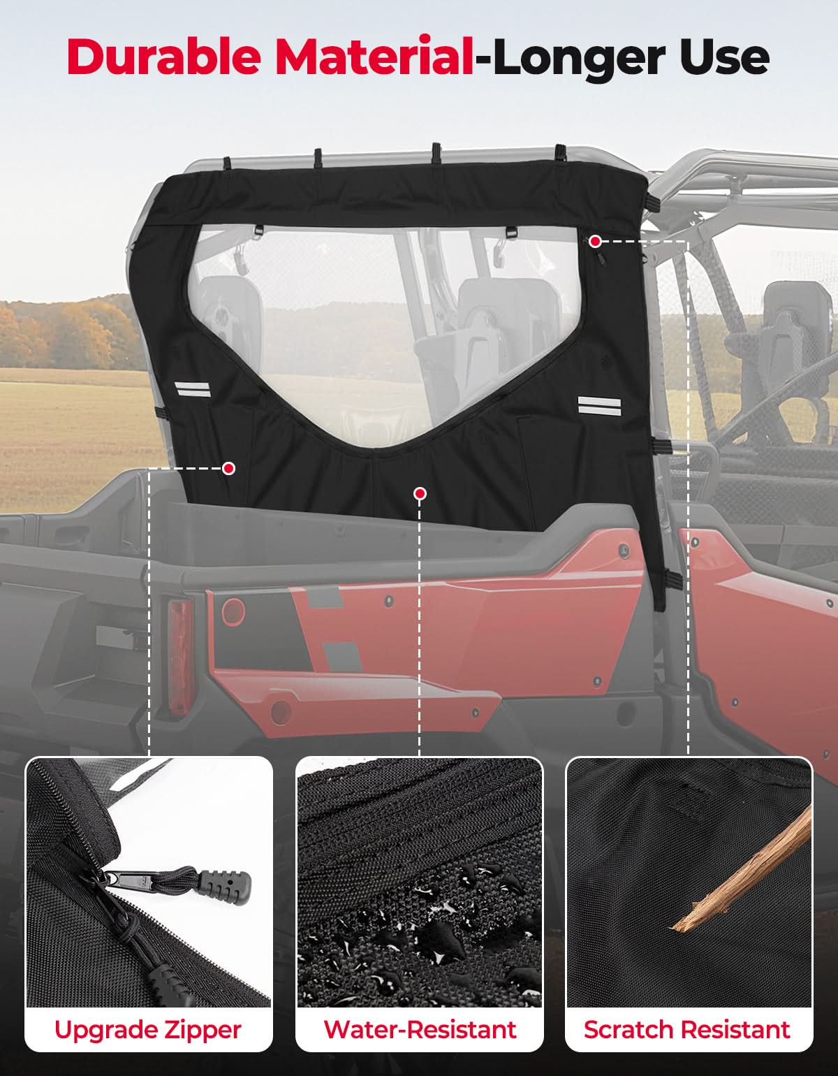Photo of UTV Reflective Strips Design Back Window For Pioneer 1000 3P 6P (2016-2025) by Kemimoto - Premium for UTVs / Side by Sides