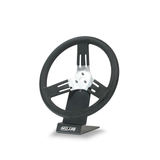MOJAB 13-inch aluminum 3-bolt steering wheel shown at an angle on a display stand