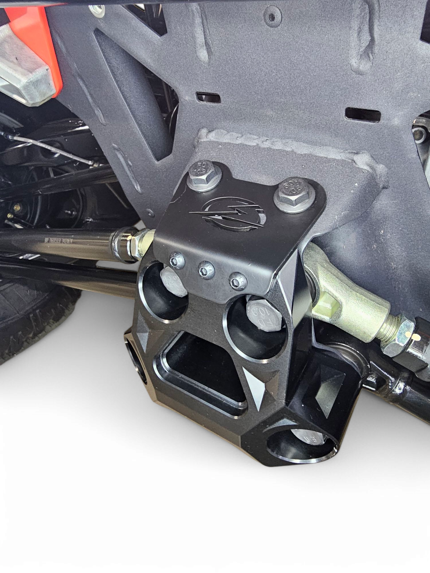 Photo of 2024+ Can Am Maverick R Billet Radius Rod Plate (Black) by Elektric Offroad - Premium for UTVs / Side by Sides