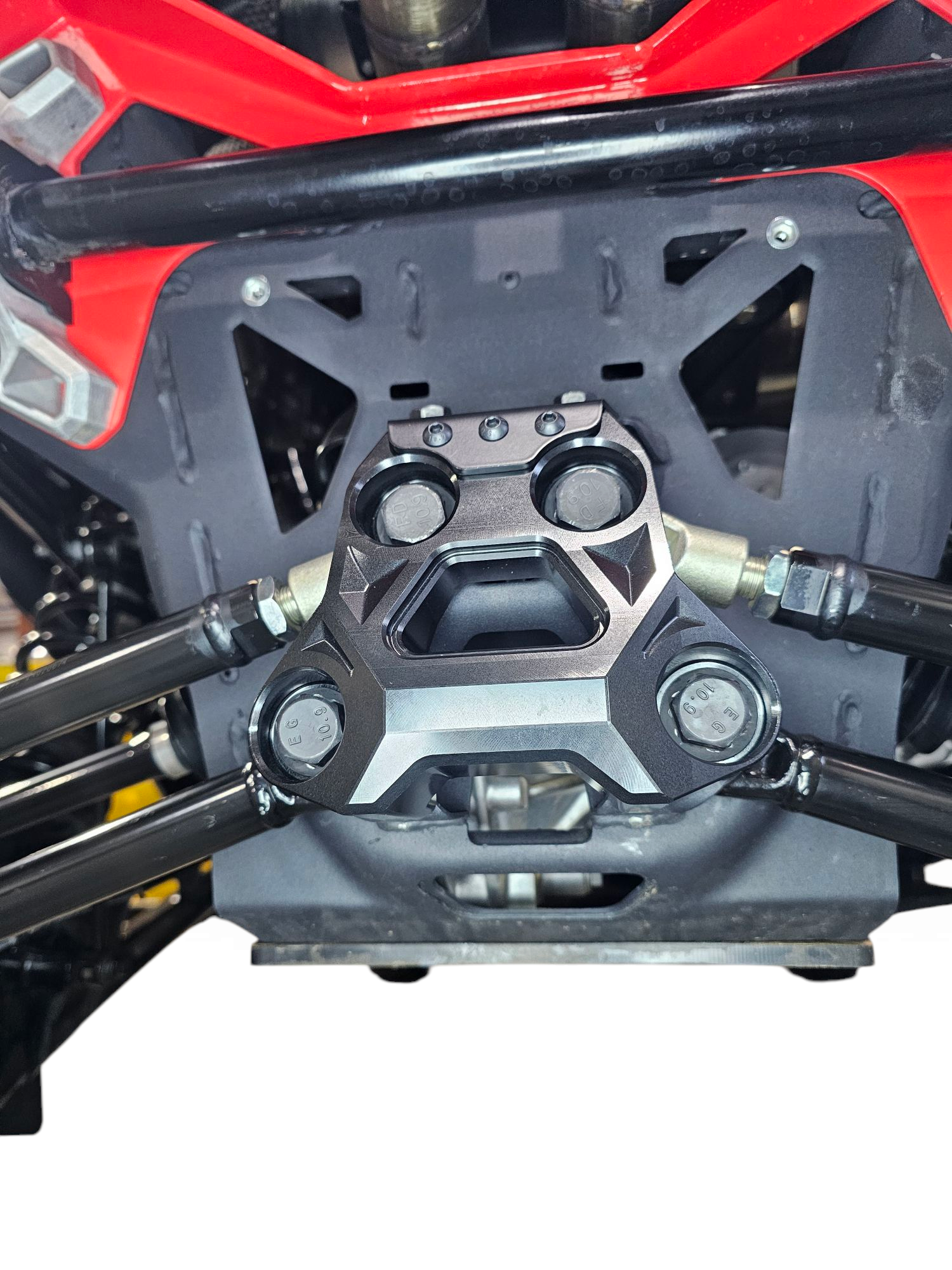 Photo of 2024+ Can Am Maverick R Billet Radius Rod Plate (Black) by Elektric Offroad - Premium for UTVs / Side by Sides