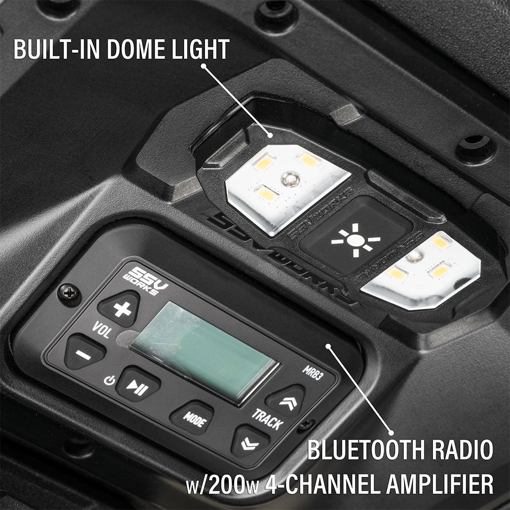 Photo of SSV Works - 2024-2026 PolarisÂ® RZR XP 1000 2-Speaker Overhead Soundbar w/MRB3S Bluetooth Radio and Built-in Dome Light by SSV Works - Premium for UTVs / Side by Sides