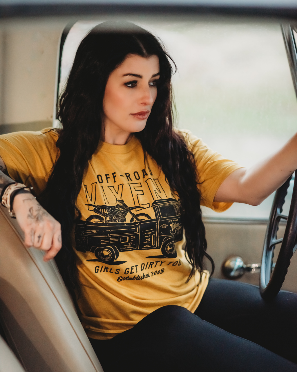Photo of Magic Bus Unisex Tee by OFF-ROAD VIXENS CLOTHING CO. - Premium Ladies Tees for UTVs / Side by Sides