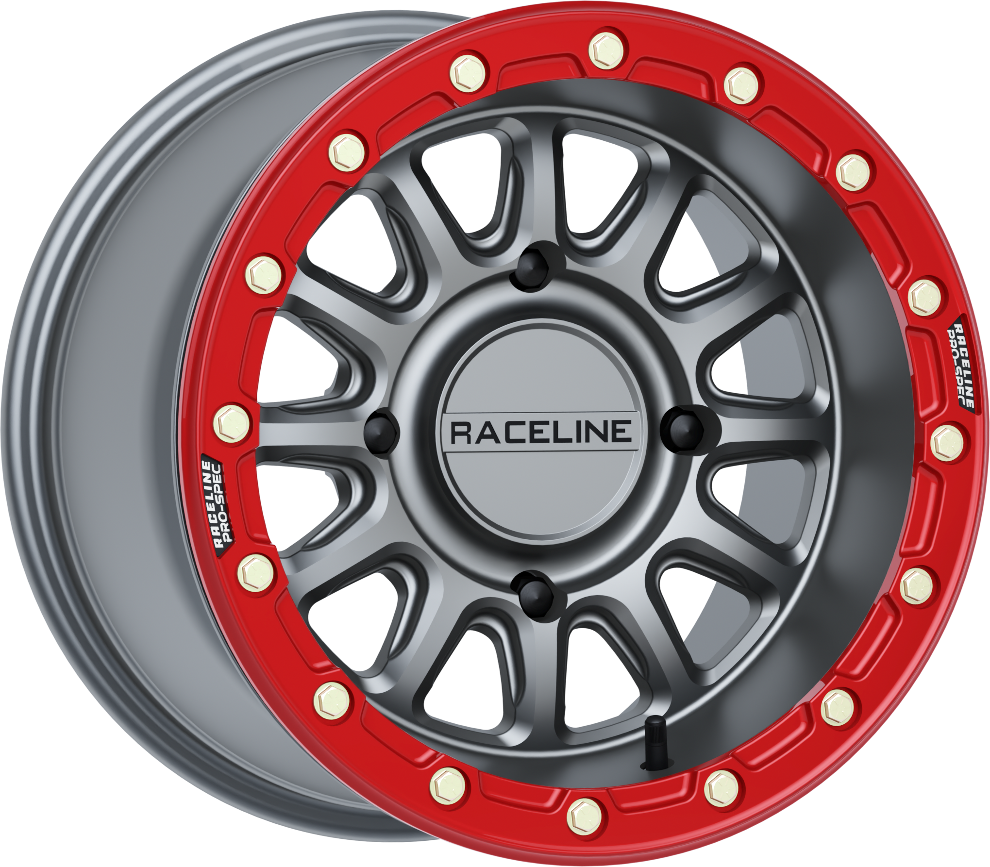 Photo of ALPHA WHEEL 4/156 GUNMETAL/RED 15X7 (+10MM) by RACELINE - Premium Wheels for UTVs / Side by Sides