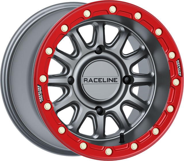Photo of ALPHA WHEEL 4/156 GUNMETAL/RED 15X7 (+10MM) by RACELINE - Premium Wheels for UTVs / Side by Sides