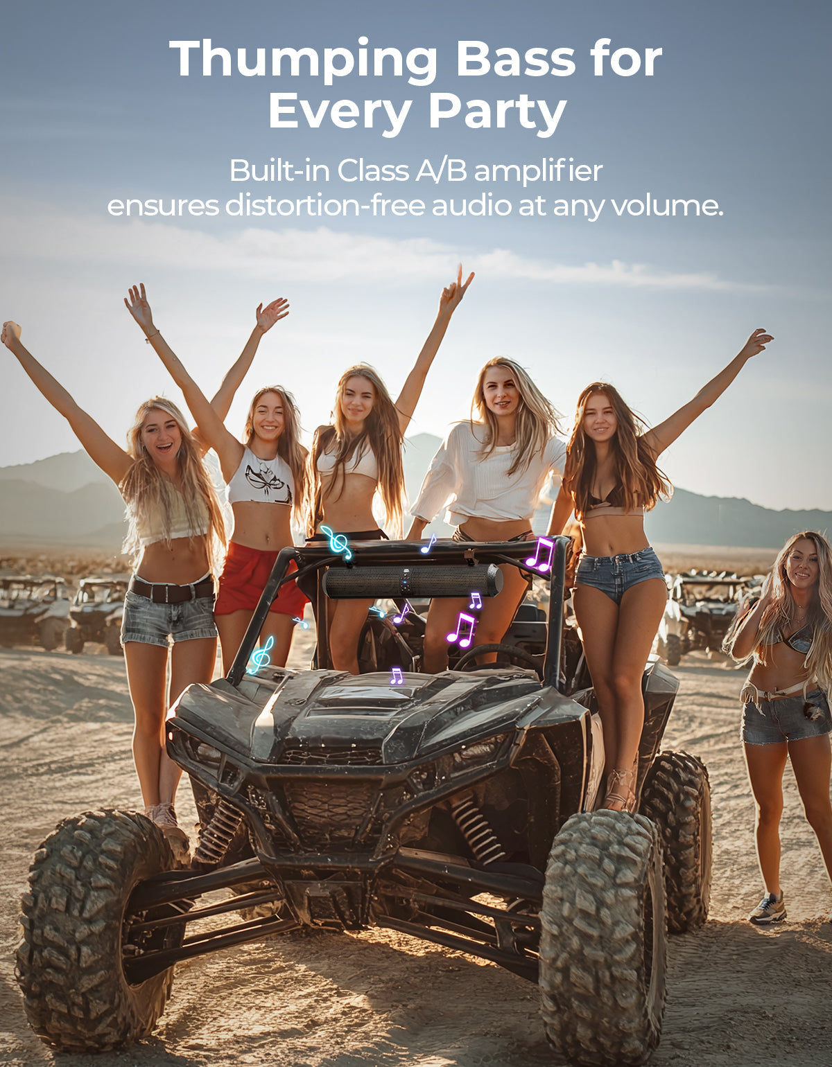 Photo of 6 Speaker UTV Bluetooth Sound Bar for Can Am Maverick X3/ RZR w/ 1.56"-2.25" Roll Bar by Kemimoto - Premium for UTVs / Side by Sides
