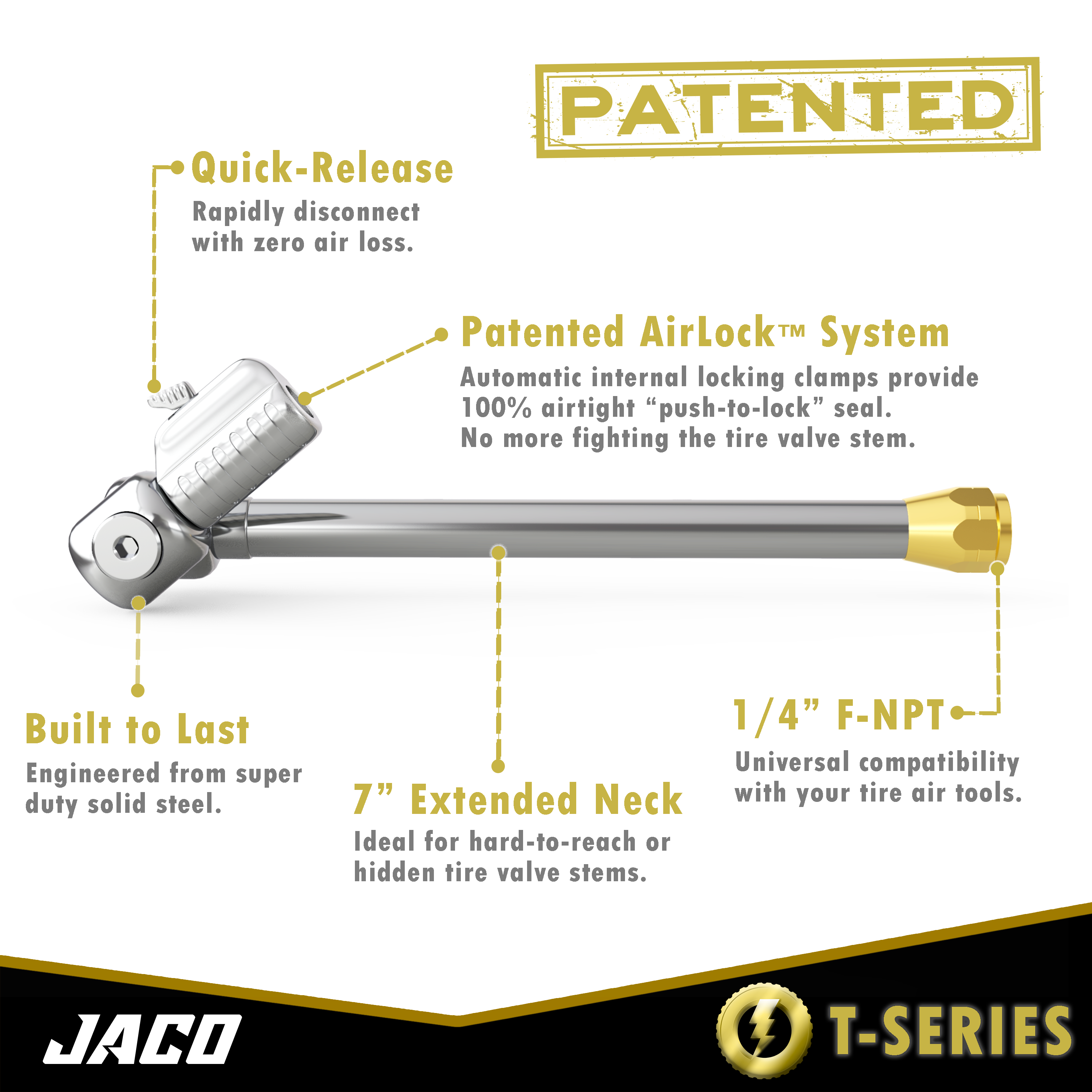 Photo of Lightning™ T-Series Tire Air Chuck | Open Flow, 1/4" F-NPT by JACO - Premium Air Chuck for UTVs / Side by Sides