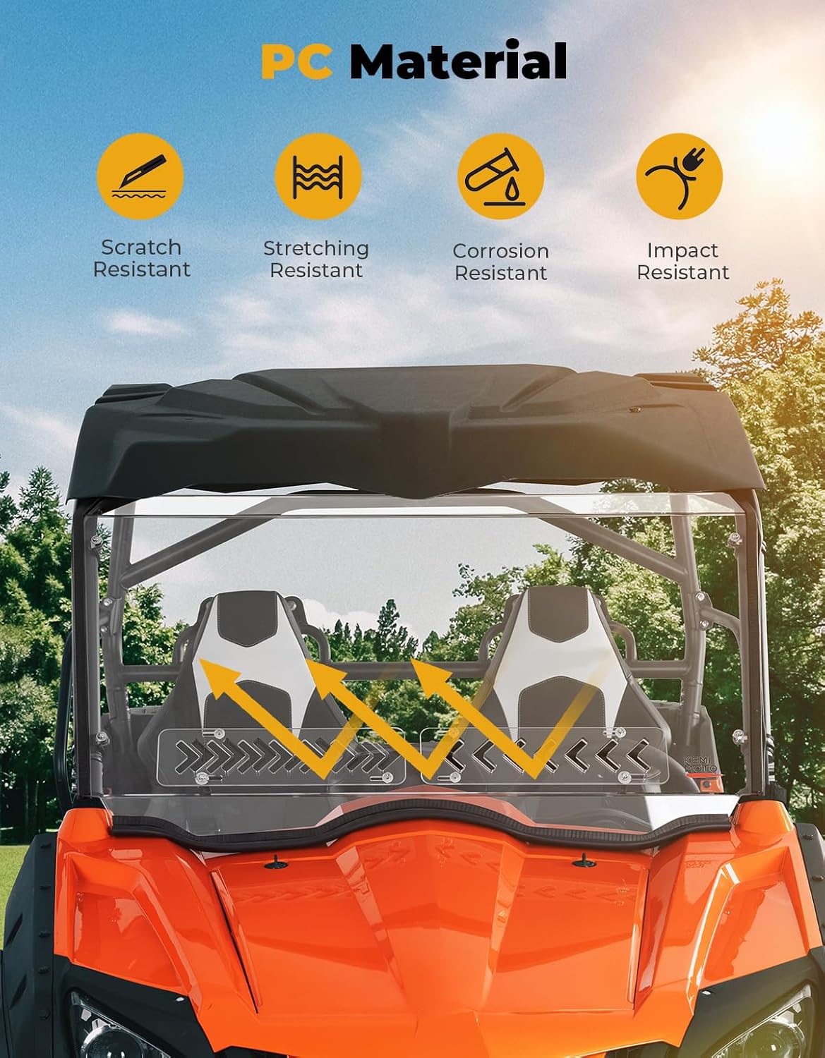 Photo of Kemimoto Front Windshield w/Sliding Window for CFMOTO ZForce 500 | 800 | 1000 by Kemimoto - Premium for UTVs / Side by Sides