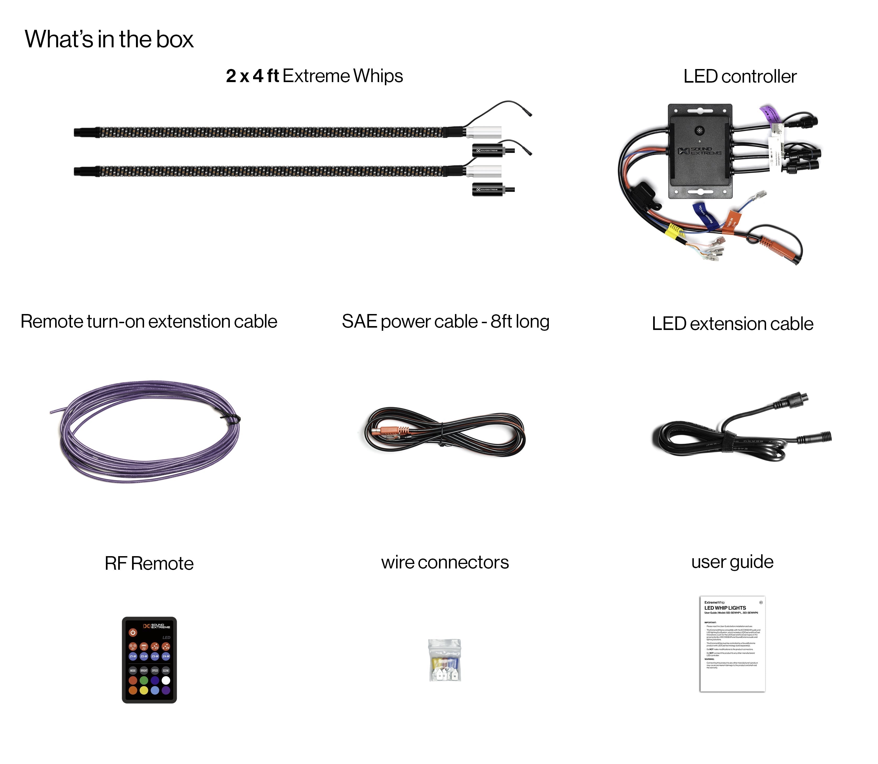 Photo of POWERSPORTS Extreme Whip Kit Qty 2 x 4 ft plus LEDCast Controller by ECOXGEAR - Premium for UTVs / Side by Sides