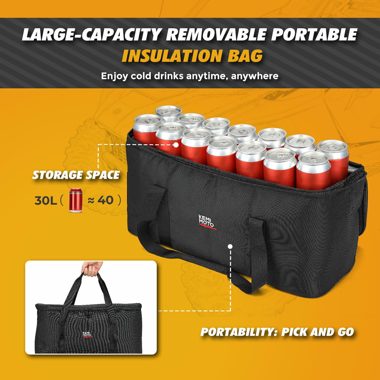 Photo of UTV Rear Storage Bag with Fixed Strap for Polaris RZR XP 1000/Turbo by Kemimoto - Premium for UTVs / Side by Sides