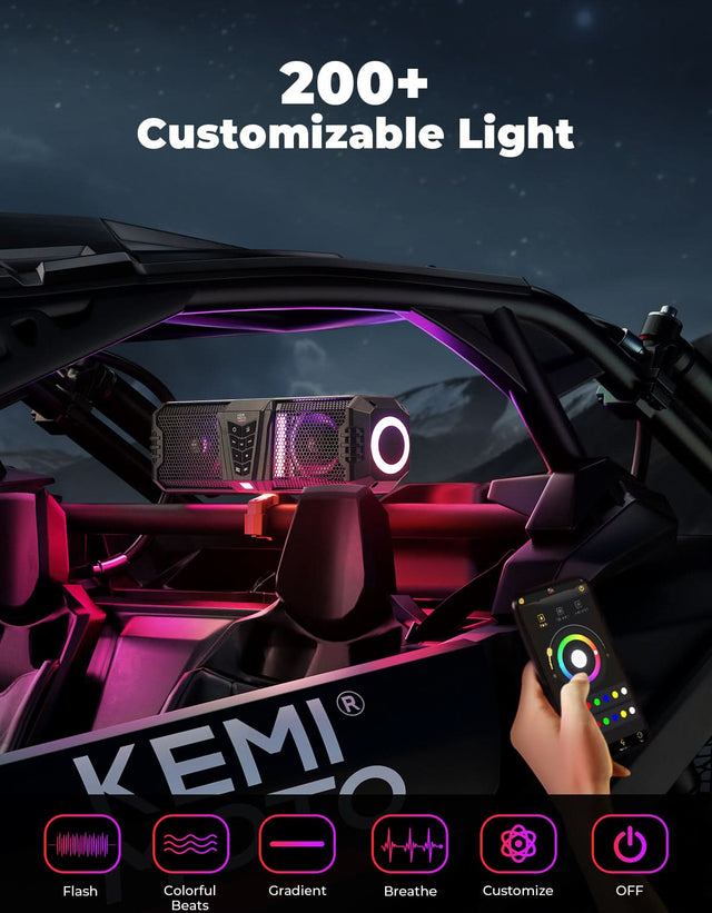 Photo of Midnight 40 16" Bluetooth Sound Bar –2025 Compact RGB UTV Speaker for Golf Cart, ATV, Polaris RZR by Kemimoto - Premium for UTVs / Side by Sides