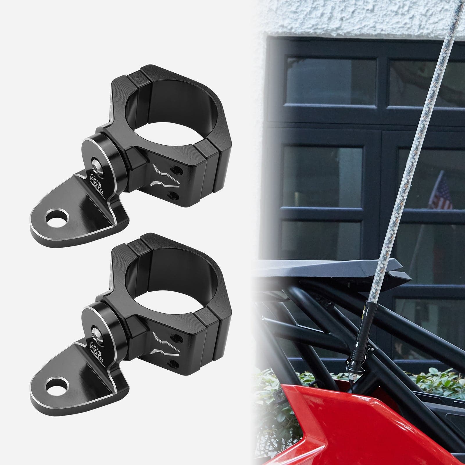 Photo of UTV Flag Mount, Whip Light Mount for 1.75 to 2 inch Roll Bar by Kemimoto - Premium for UTVs / Side by Sides