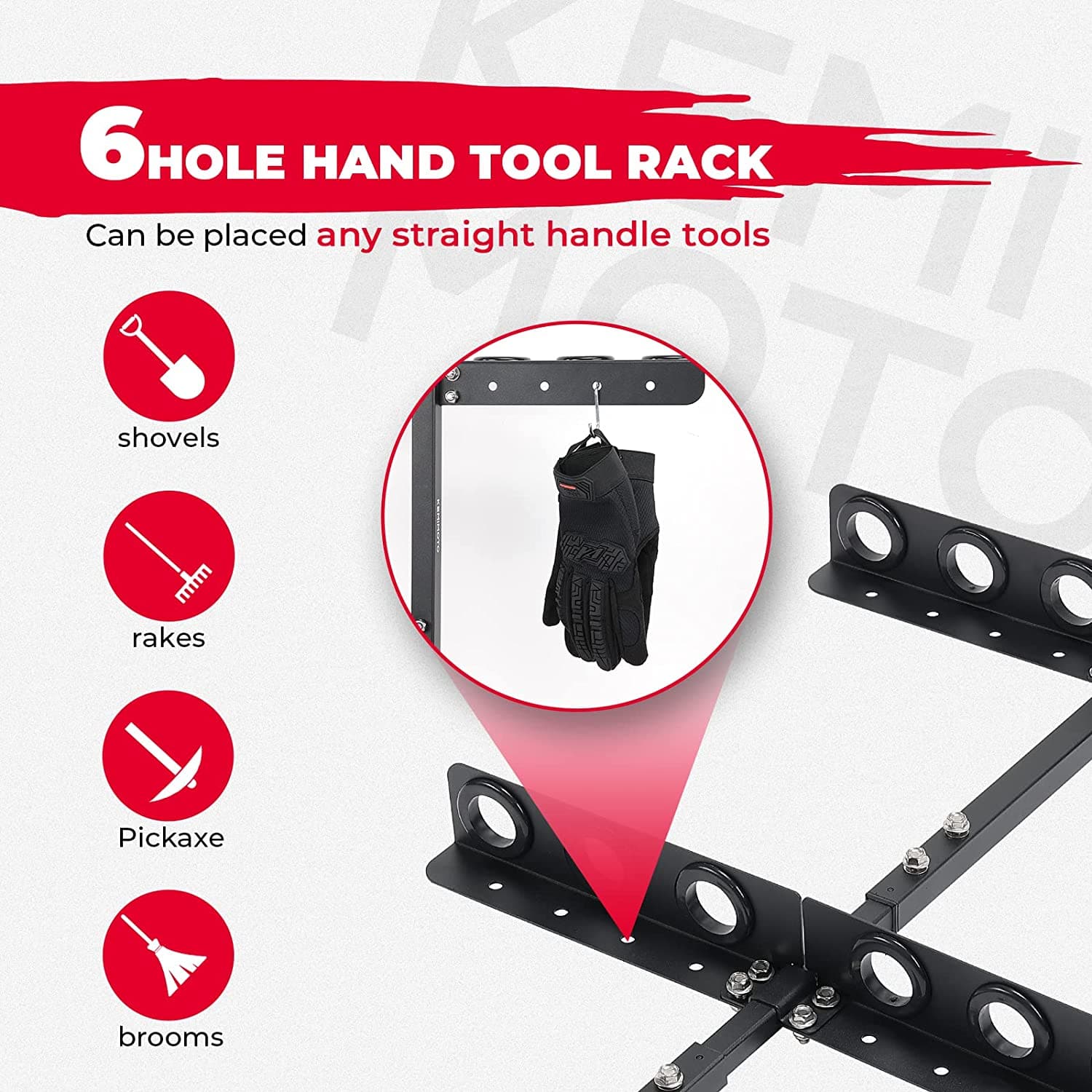 Photo of Landscape Hand Tool Rack With 6 Hole for Truck Trailer Mower UTV by Kemimoto - Premium for UTVs / Side by Sides