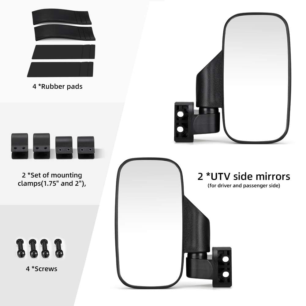 Photo of UTV Adjustable Rear View Mirror & Side Mirrors for 1.75"-2" Round Tube by Kemimoto - Premium for UTVs / Side by Sides