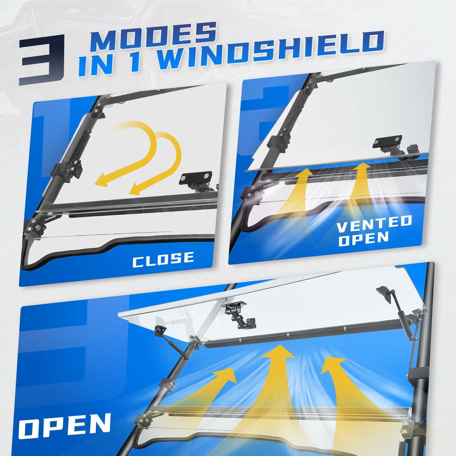 Photo of UTV 3-IN-1 Flip Windshield for Pioneer 1000 /1000-5 /1000-6 by Kemimoto - Premium for UTVs / Side by Sides