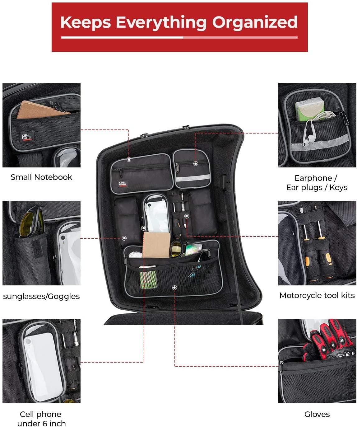 Photo of Tour Pack Lid Organizer for Electra Glide Street Glide Touring by Kemimoto - Premium for UTVs / Side by Sides