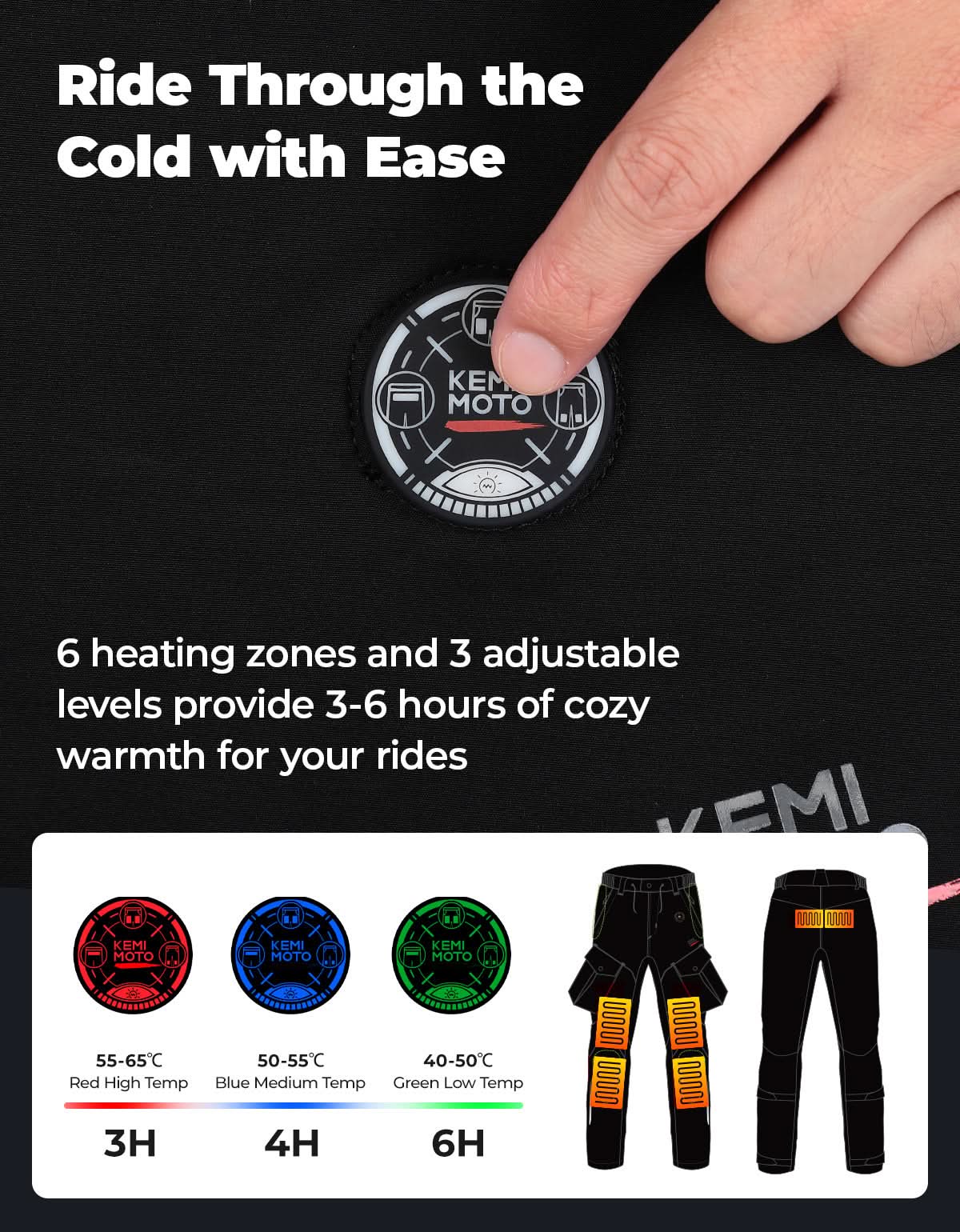 Photo of Men’s Heated Motorcycle Pants with 10000mAh Battery and Armor by Kemimoto - Premium for UTVs / Side by Sides