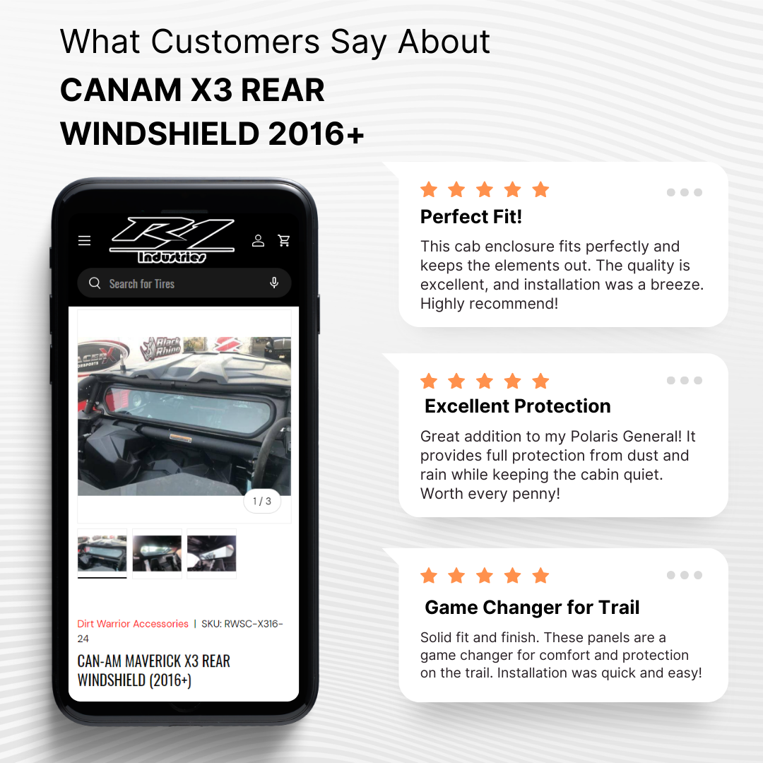 Photo of Can-Am Maverick X3 Rear Windshield (2016+) by Dirt Warrior Accessories - Premium Windshields for UTVs / Side by Sides