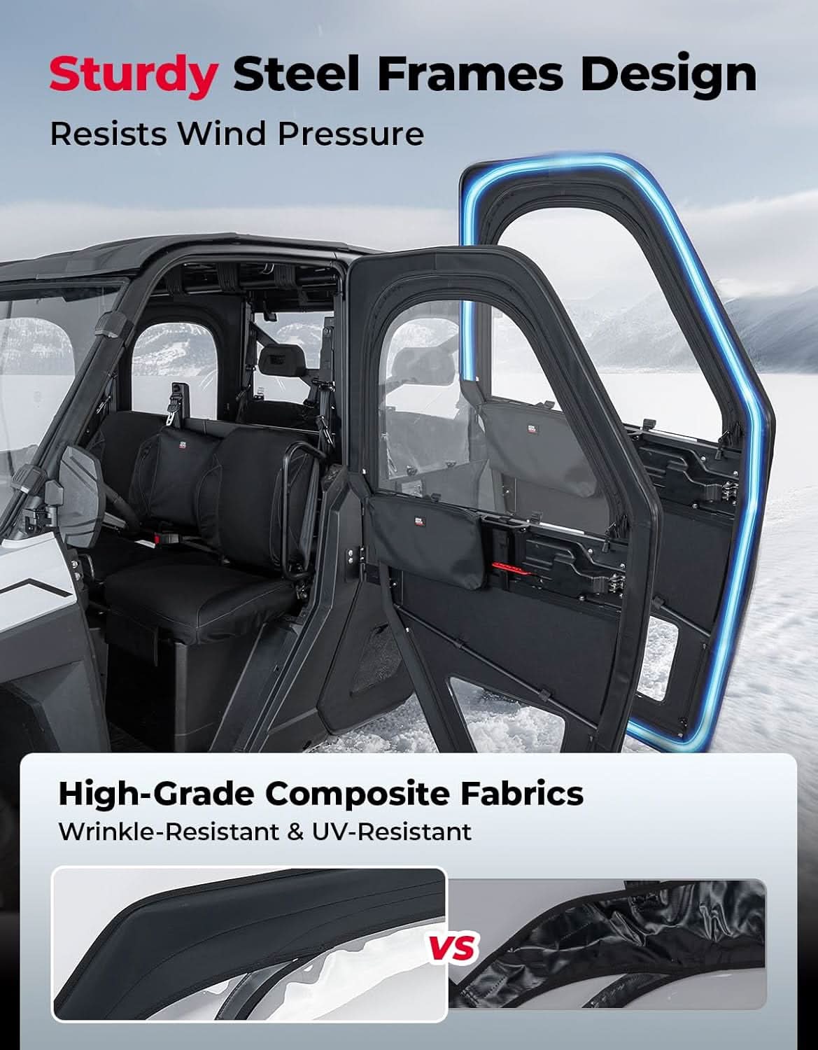 Photo of UTV Doors With Steel Frame for Polaris Ranger CREW XP 1000 2018-2025 by Kemimoto - Premium for UTVs / Side by Sides
