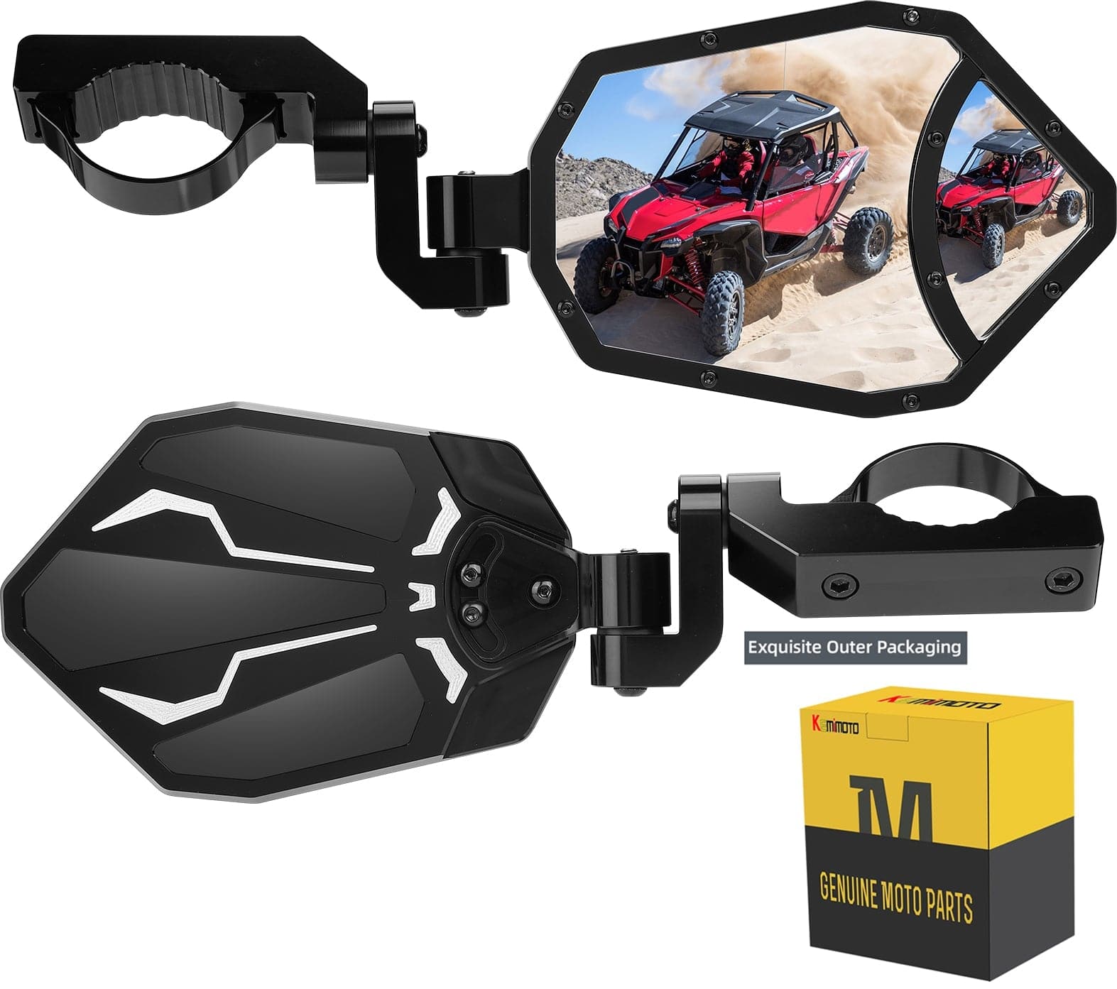 Photo of UTV 1.65"-2" Rear View Mirror & 1.6"-2" Round Tube Side Mirror by Kemimoto - Premium for UTVs / Side by Sides