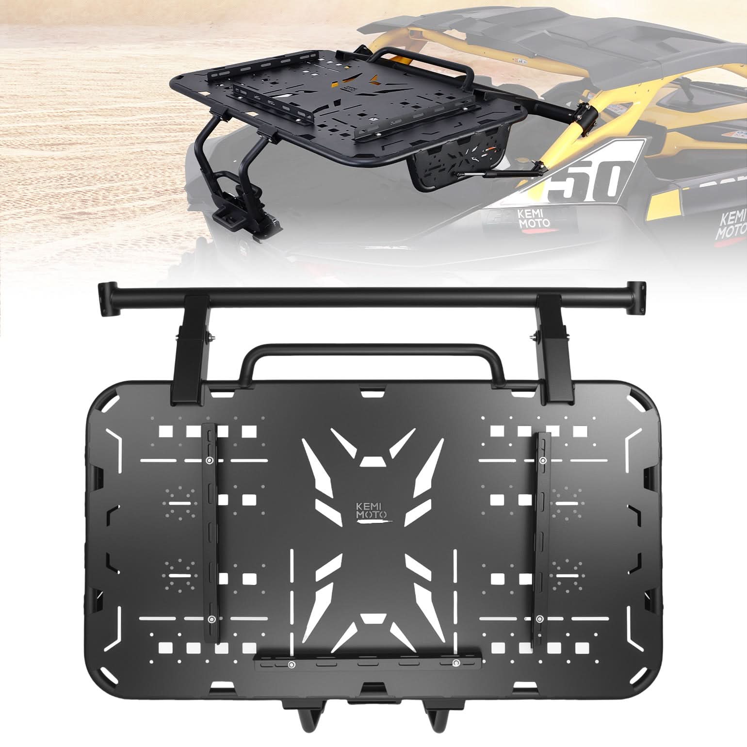 Photo of Rear Spare Tire Carrier & Cargo Rack for Can-Am Maverick R 2024+ – Heavy-Duty UTV Bed Storage Accessory by Kemimoto - Premium for UTVs / Side by Sides