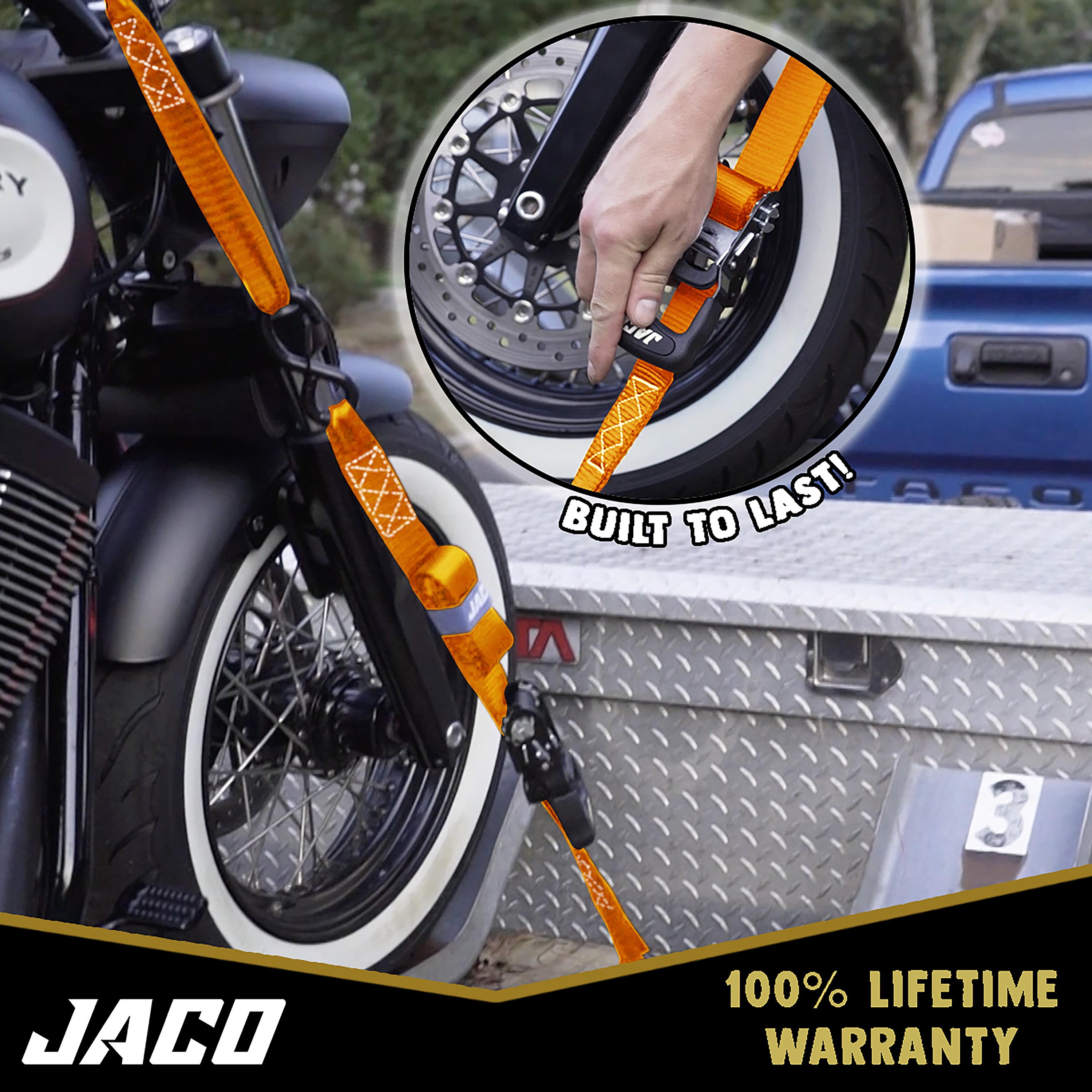 Photo of Heavy Duty Ratchet Tie Down Straps with Soft Loops (1.6" x 8 ft) | AAR Certified Break Strength (5,208 lbs) by JACO - Premium Tie Downs for UTVs / Side by Sides