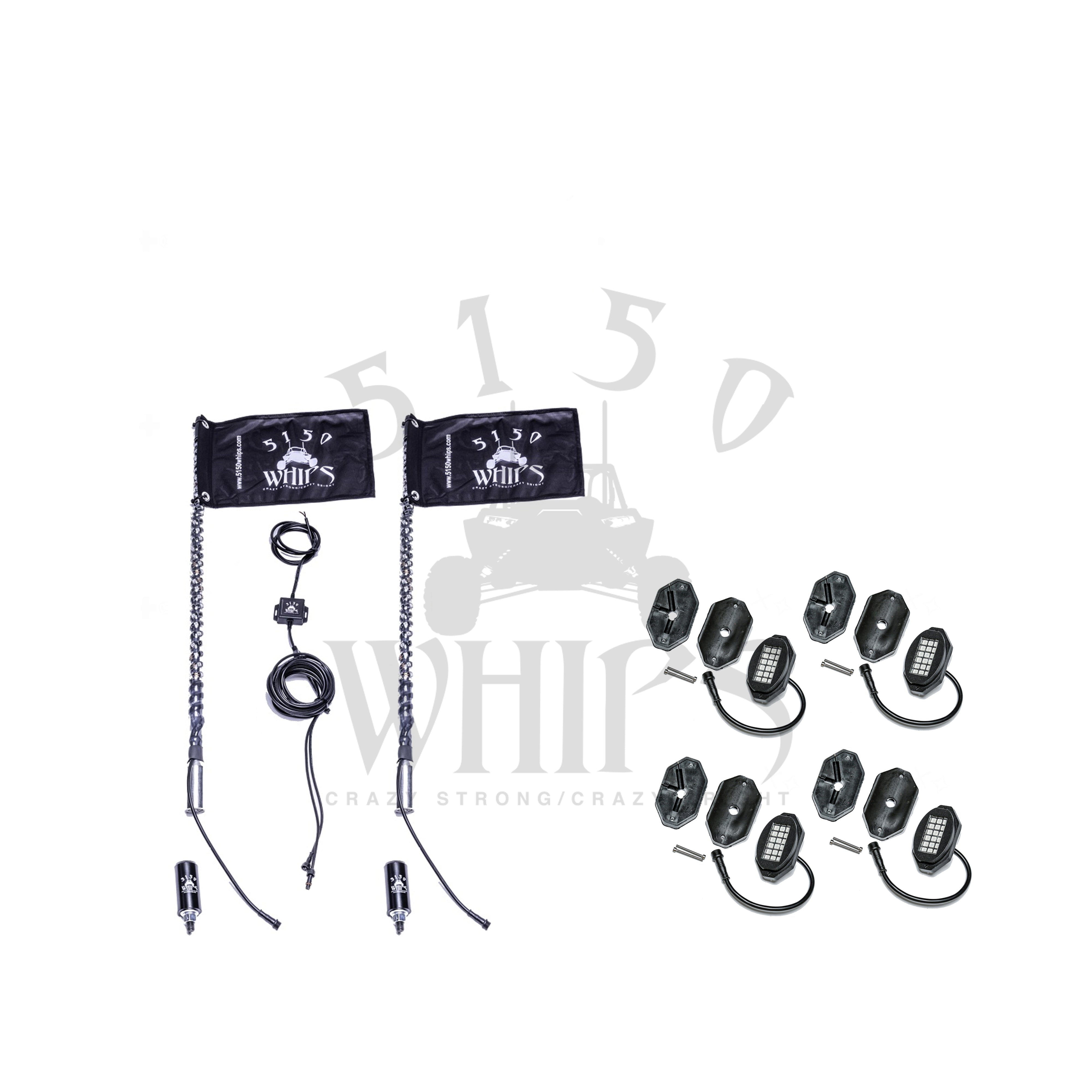 Photo of 187 Whips and Rock Light Combo Kit by 5150 Whips Inc. - Premium LED Whip for UTVs / Side by Sides