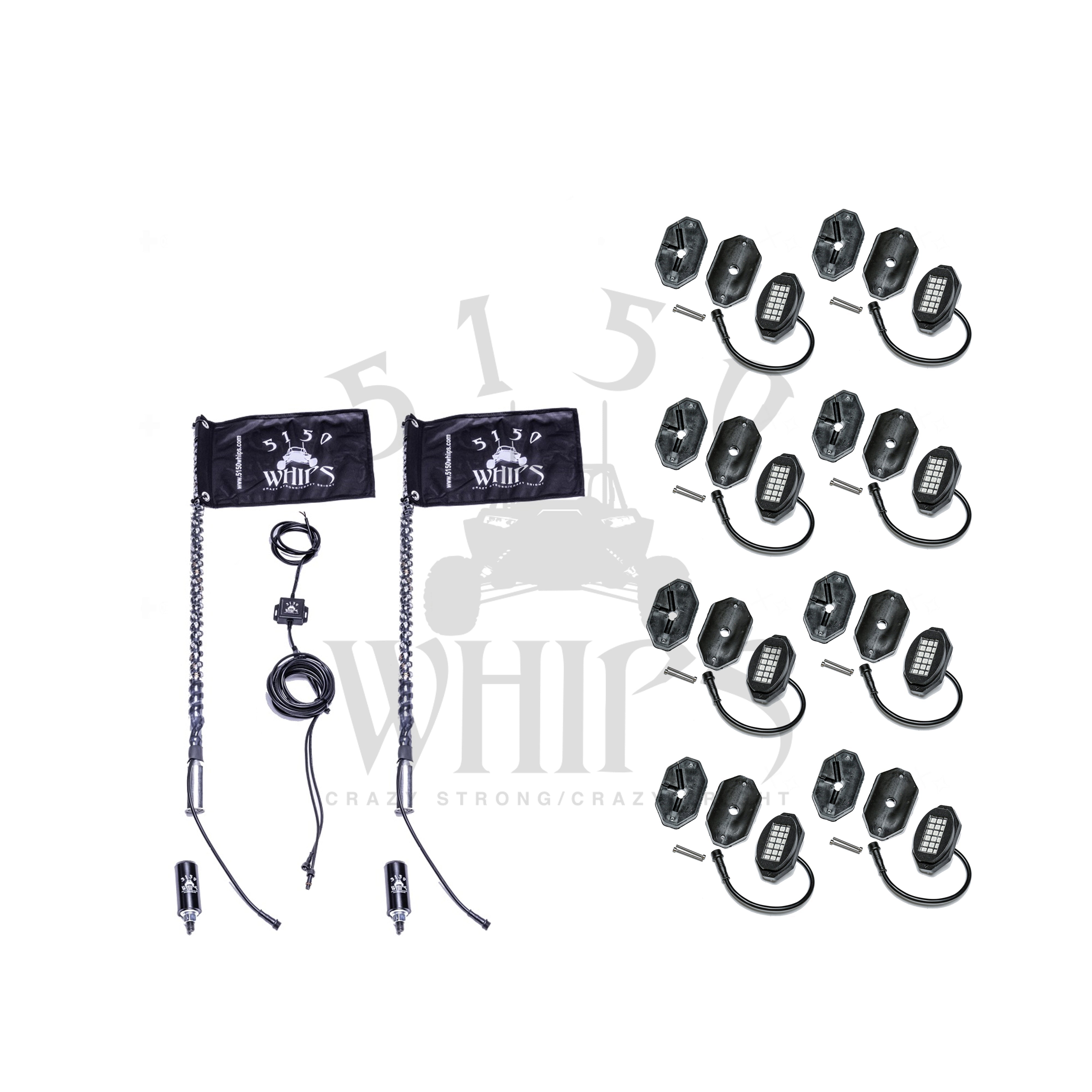 Photo of 187 Whips and Rock Light Combo Kit by 5150 Whips Inc. - Premium LED Whip for UTVs / Side by Sides