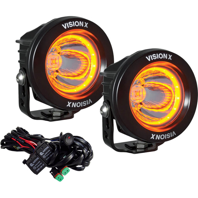 Photo of 3.7" Optimus Round 15º Beam with Amber Halo LED Light Kit by Vision X Off-Road - Premium LED Driving Light for UTVs / Side by Sides