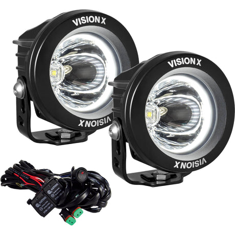 Photo of 3.7" Optimus Round 15º Beam with White Halo LED Light Kit by Vision X Off-Road - Premium Light Pods for UTVs / Side by Sides