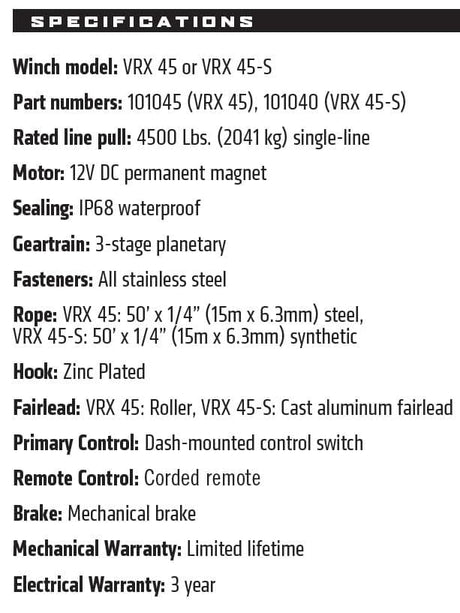 Photo of Warn VRX 4500 LBS Winch by AJK Offroad - Premium for UTVs / Side by Sides
