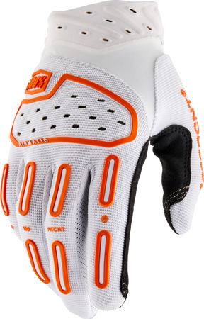 100% Airmatic 2 Riding Gloves - White/Orange, Medium