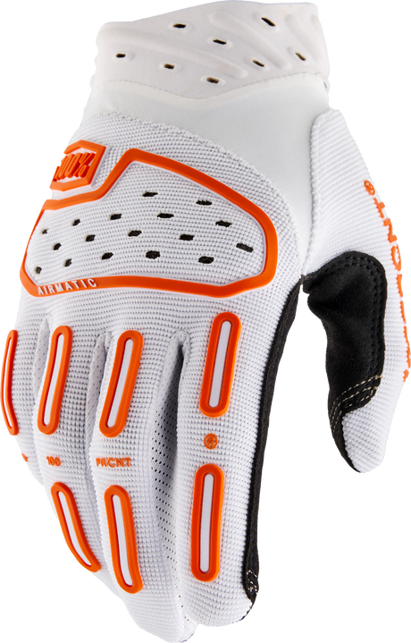 100% Airmatic 2 Riding Gloves - White/Orange, Medium