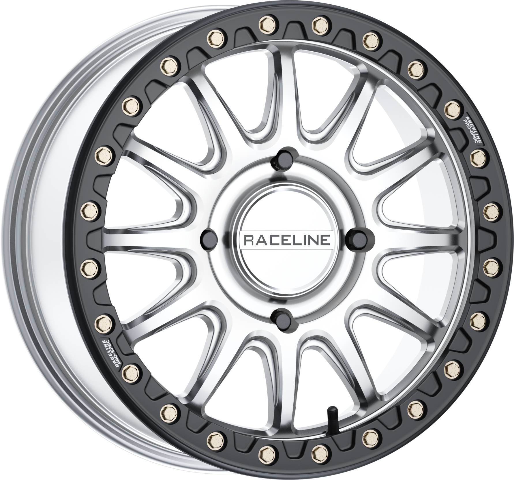Photo of ALPHA BDLK 17X7 4/156 (+25MM) SILVER/BLK by RACELINE - Premium Wheels for UTVs / Side by Sides