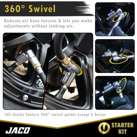 Photo of Lightning™ Tire Air Chuck Starter Kit - Patented | Open Flow, 1/4" F-NPT (Set of 7) by JACO - Premium Air Chuck Kit for UTVs / Side by Sides