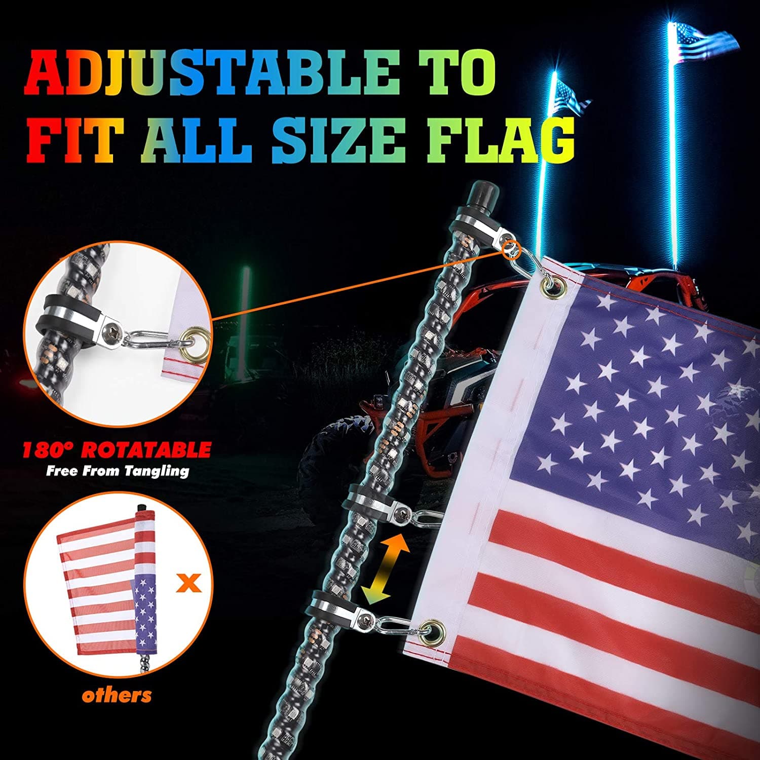 Photo of 4-8 Pods RGB Rock Light Kit & Spiral Whip Lights for UTV ATV Jeep by Kemimoto - Premium for UTVs / Side by Sides