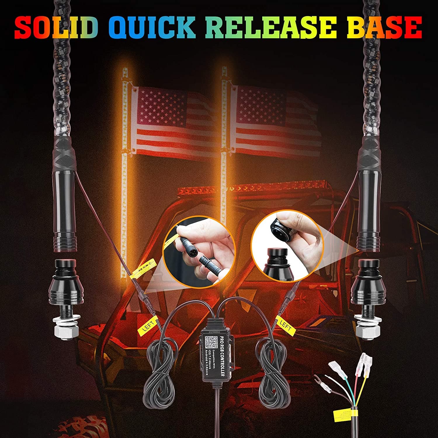 Photo of 4-8 Pods RGB Rock Light Kit & Spiral Whip Lights for UTV ATV Jeep by Kemimoto - Premium for UTVs / Side by Sides