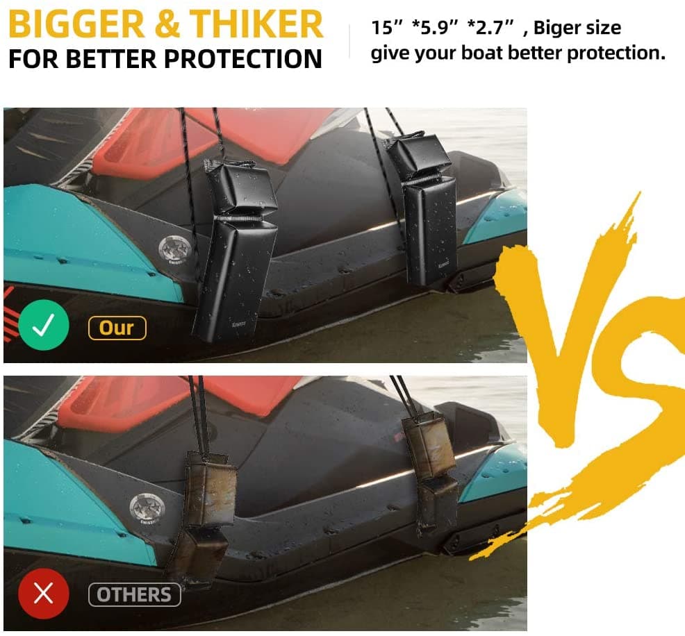 Photo of PWC Boat Fender Docking Protection Kit for Seadoo Jet Ski Waverunner, Upgrade Size 18"x6.5"x2.4", with 2 Ropes by Kemimoto - Premium for UTVs / Side by Sides