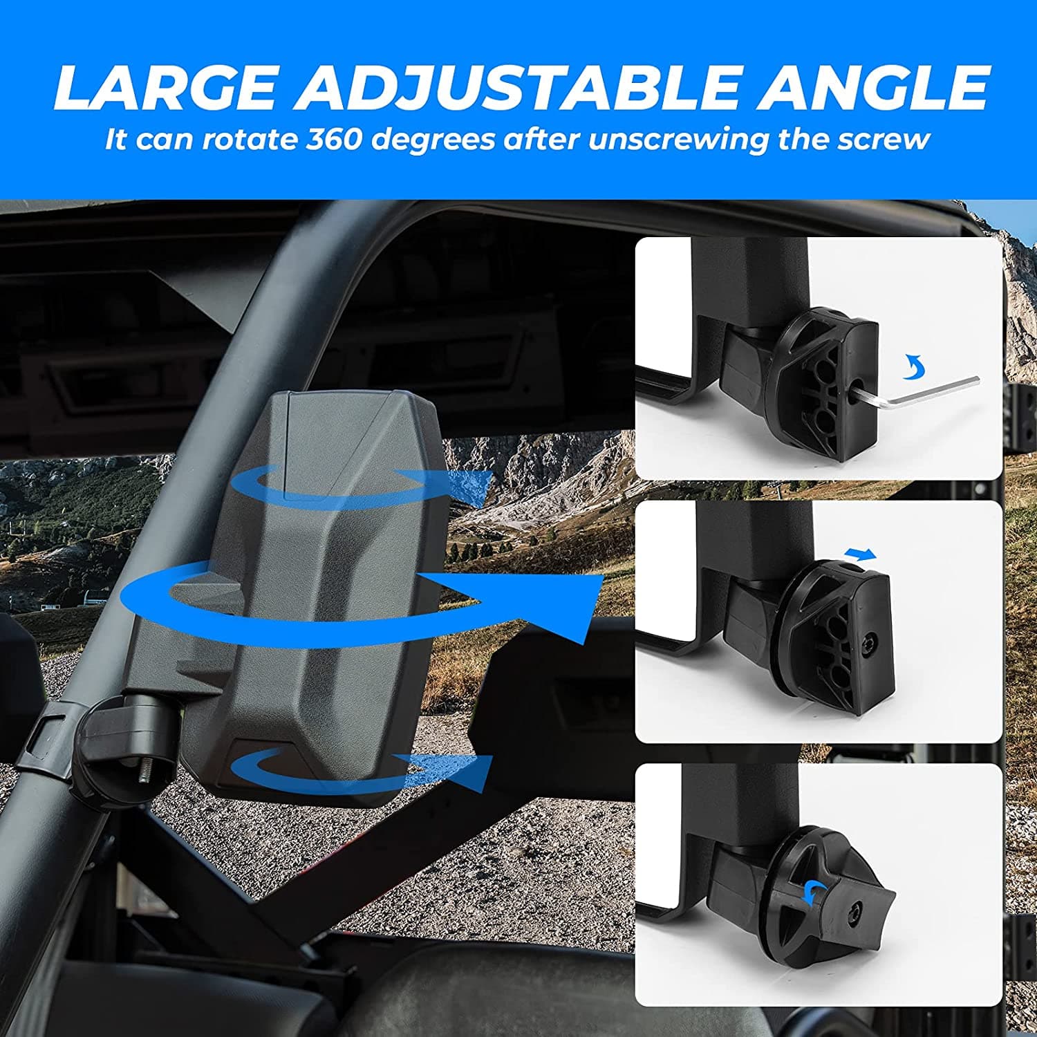 Photo of Wider UTV Side Mirrors Pro-Fit for Polaris Ranger XP/ General/ Defender (1 pair) by Kemimoto - Premium for UTVs / Side by Sides