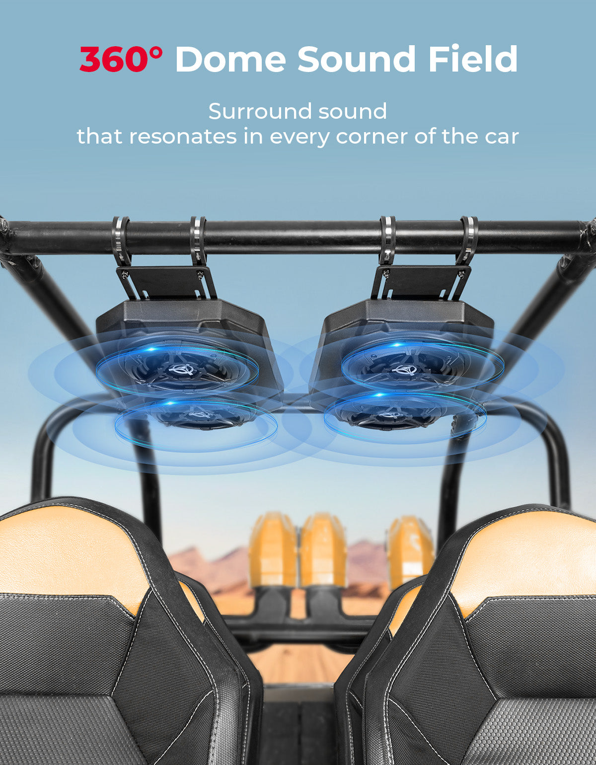 Photo of 6.5'' UTV Bluetooth Sound System Speakers for Can Am Maverick X3/ RZR w/ 1.625''-1.9'' Roll Bar by Kemimoto - Premium for UTVs / Side by Sides
