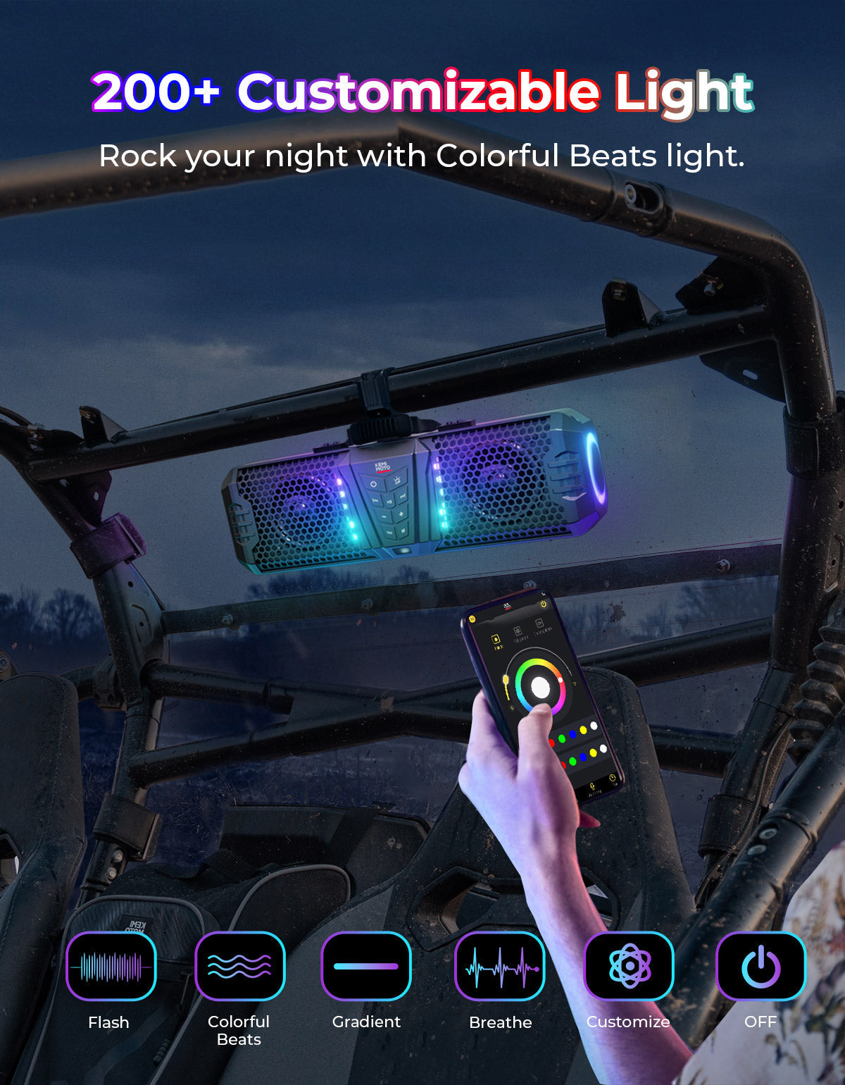 Photo of KEMIMOTO Midnight 40B 16''RGB Universal Bluetooth Sound Bar (Built-in Battery) by Kemimoto - Premium for UTVs / Side by Sides