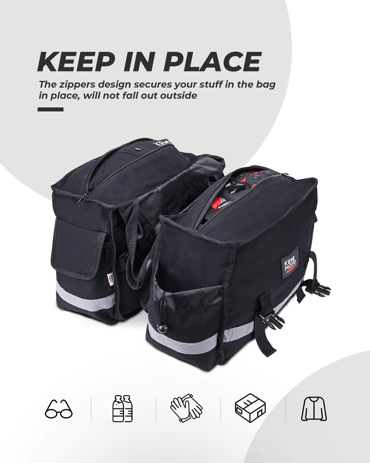 Photo of Motorcycle Throw Over Saddle Bags for Cruiser Motorbike Dirt Bike Scooter by Kemimoto - Premium for UTVs / Side by Sides
