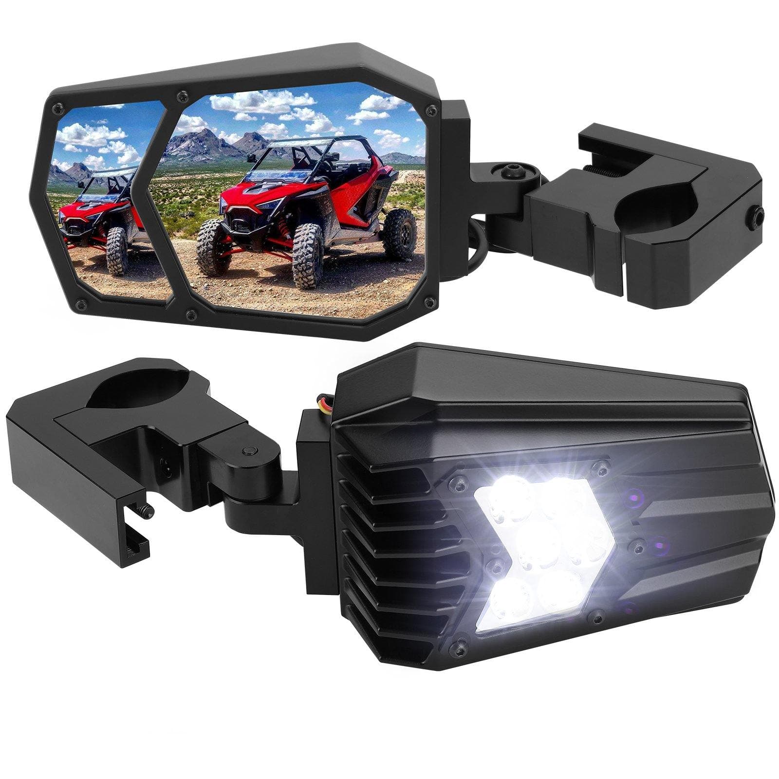 Photo of UTV Side Mirrors with light fit 1.5" - 2" Roll Bar by Kemimoto - Premium for UTVs / Side by Sides