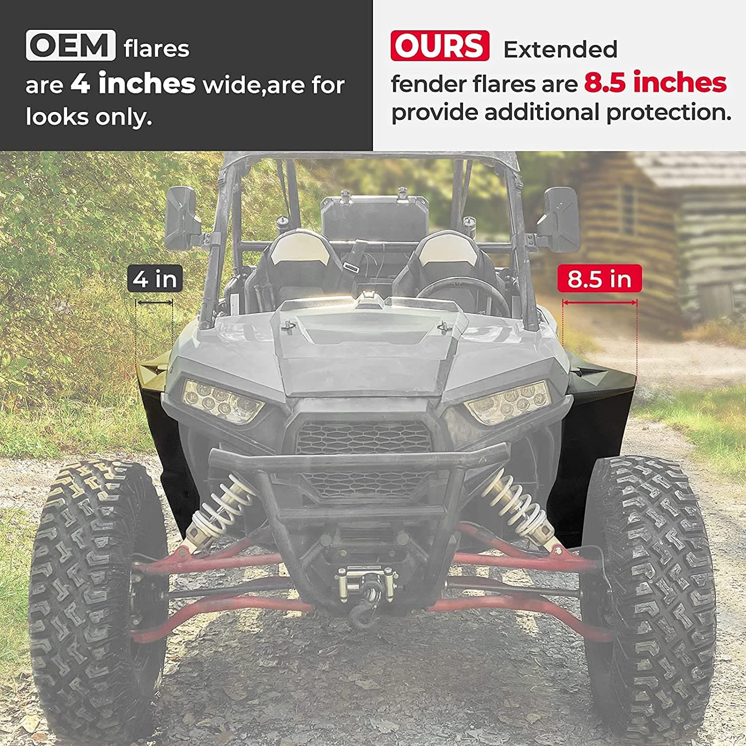 Photo of Extended Front Full Mud Flaps 2PCS for Polaris RZR XP 1000 / TURBO by Kemimoto - Premium for UTVs / Side by Sides