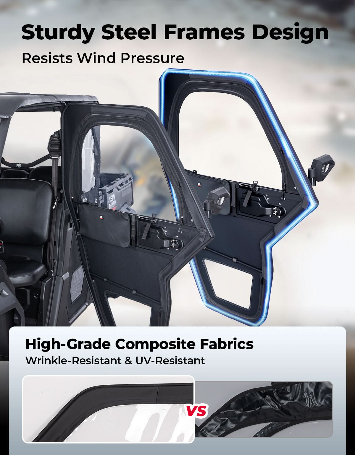 Photo of UTV Framed Doors for Can-Am Defender Max HD 7/8/9/10 – Full Enclosure Kit, 2022–2024 by Kemimoto - Premium for UTVs / Side by Sides