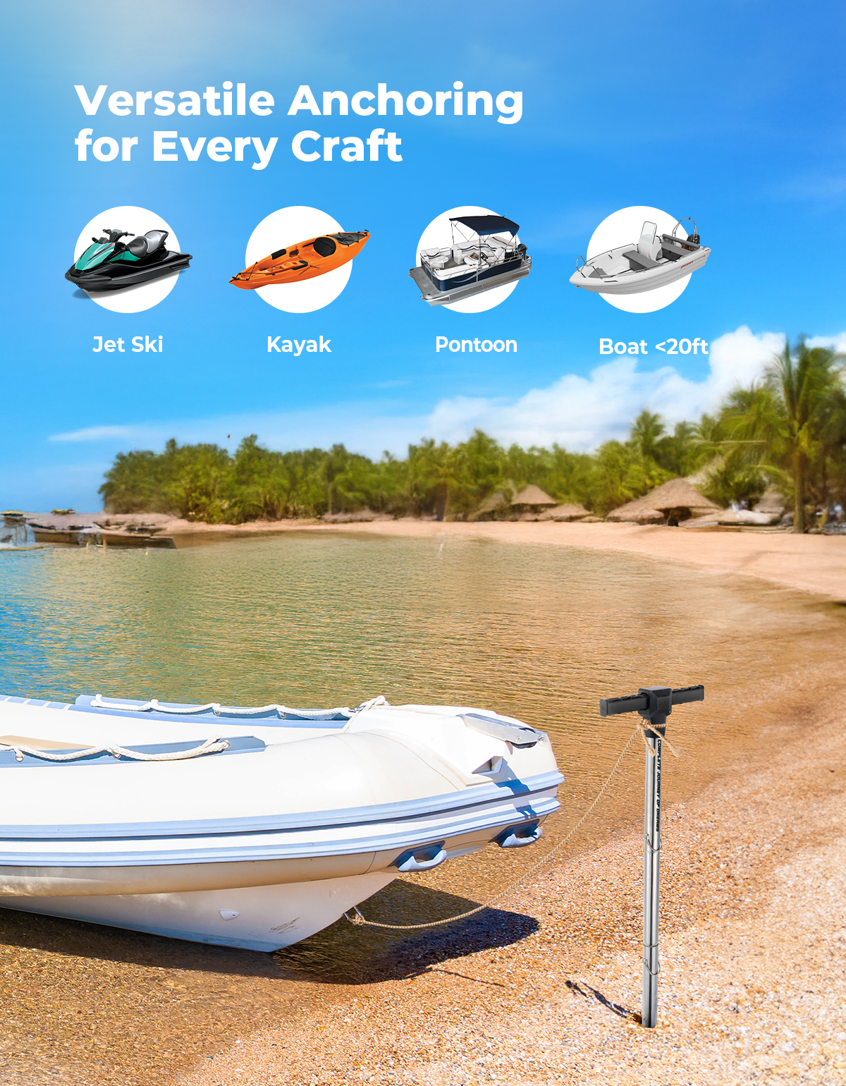 Photo of Jet Ski Anchor Shallow Water Anchor Pole for Kayak Pontoon by Kemimoto - Premium for UTVs / Side by Sides